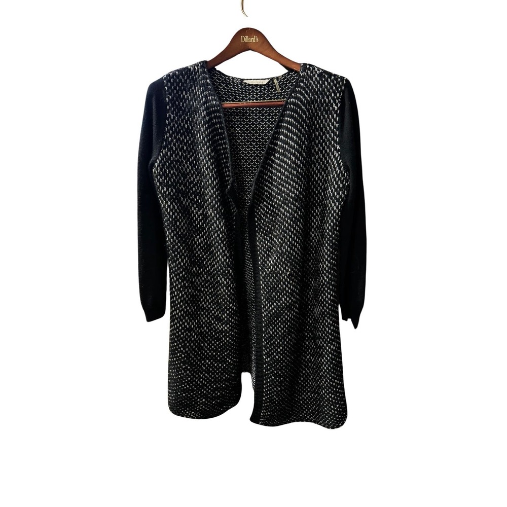 SOFT SURROUNDINGS Shelby Cardigan Black Gray Open Front Long Knit Sweater Large